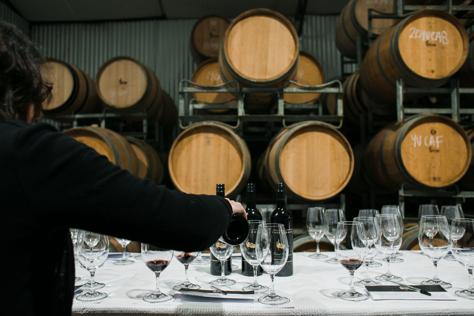 Private wine tasting cellar with aged barrels